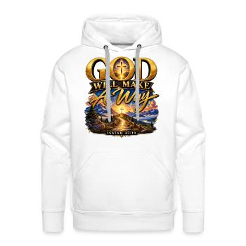 God Will Make A Way – Isaiah 43:19 - Men's Premium Hoodie - white - Front - Liam (192cm)