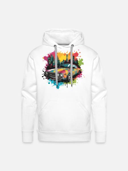 Retro Splash Neon Car - Men's Premium Hoodie - white