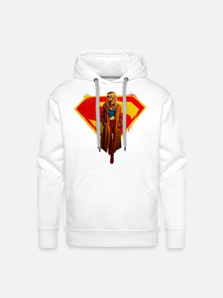 Supergirl Movie Kara In Front Of Supergirl Emblem - Men's Premium Hoodie - white