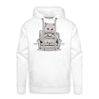 Coffee Cat In Comfy Chair - Men's Premium Hoodie - white - Front - Liam (192cm)