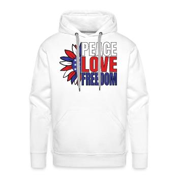 Peace Love Freedom Red White And Blue Flower With - Men's Premium Hoodie - white - Front - Liam (192cm)