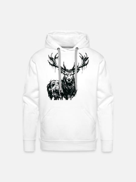 Stag Antlers Head - Men's Premium Hoodie - white