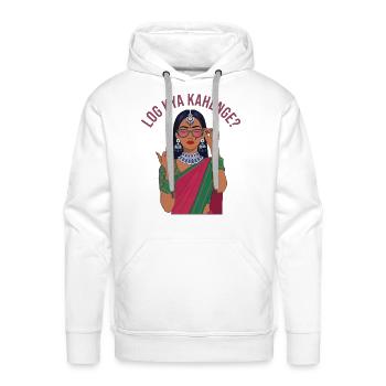 Log Kya Kahenge  Desi Girl Funny Quote Slogan - Men's Premium Hoodie - white - Front - Liam (192cm)