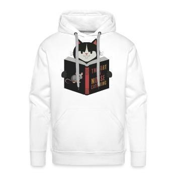 Cat Reading a Book: The Art of Mouse Catching - Men's Premium Hoodie - white - Front - Liam (192cm)