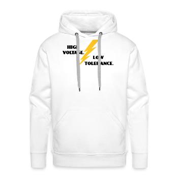 High Voltage Low Tolerance - Industrial Lightning  - Men's Premium Hoodie - white - Front - Liam (192cm)