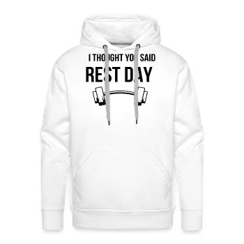 Funny Gym I Thought You Said Rest Day - Men's Premium Hoodie - white - Front - Liam (192cm)