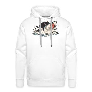 Fat Cat Vs Shark Meme - Men's Premium Hoodie - white - Front - Liam (192cm)