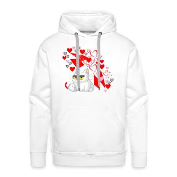 Grouchy cat raining hearts - Men's Premium Hoodie - white - Front - Liam (192cm)