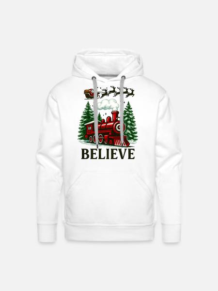 Believe Christmas Train - Men's Premium Hoodie - white