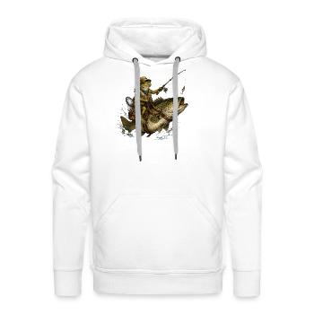 Frog Riding Bass Fish Fishing Vintage Illustration - Men's Premium Hoodie - white - Front - Liam (192cm)