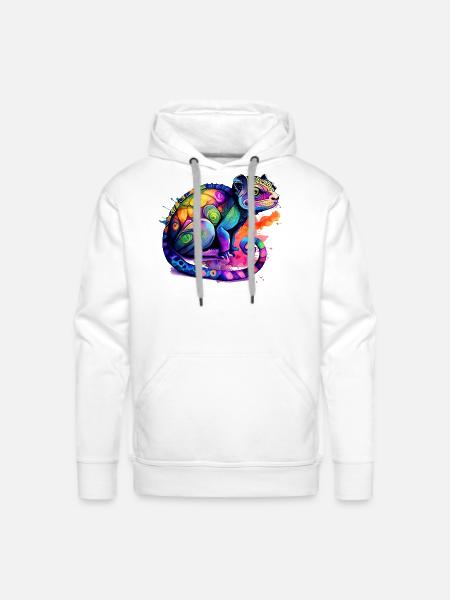 Rainbow Watercolor Chameleon - Men's Premium Hoodie - white