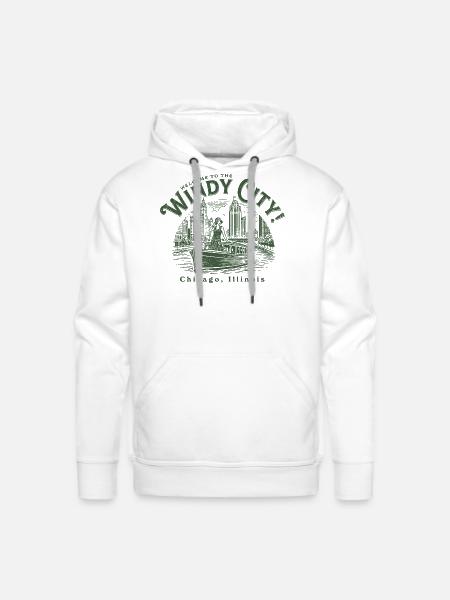Windy City Skyboat Silhouette - Men's Premium Hoodie - white