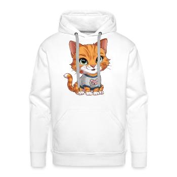 Orange Tabby Cat Wearing Mouse Shirt - Men's Premium Hoodie - white - Front - Liam (192cm)