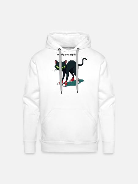 Midnight Cat in Red Sneakers - Men's Premium Hoodie - white
