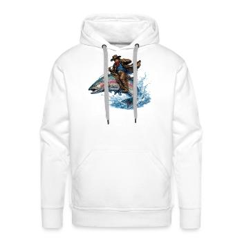 Cowboy Riding Rainbow Trout Fish Funny Fishing Rod - Men's Premium Hoodie - white - Front - Liam (192cm)