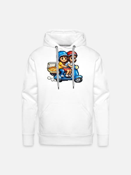 Boy and Girl on Vespa with Pizza! - Men's Premium Hoodie - white