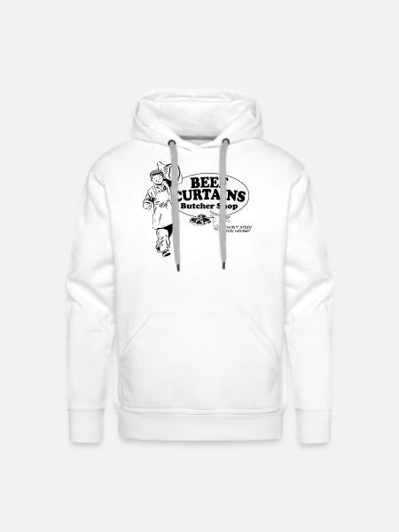 Beef Curtains Butcher Shop - Men's Premium Hoodie - white