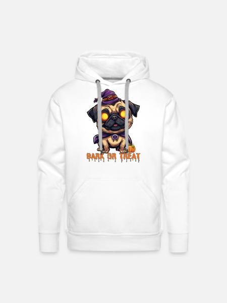 Pug Halloween Bark or Treat - Men's Premium Hoodie - white