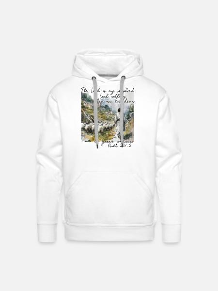 Psalm 23 Shepherd Illustration - Men's Premium Hoodie - white