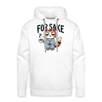 For Sake Cat with Coffee, Grumpy Cat, Cartoon - Men's Premium Hoodie - white - Front - Liam (192cm)