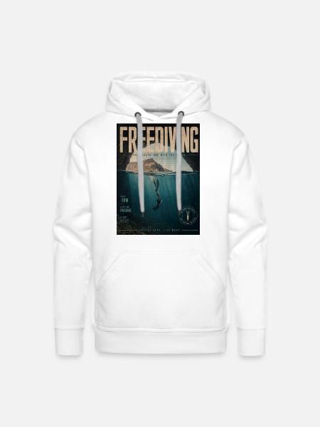 Freediving Depths Ocean Poster - Men's Premium Hoodie - white