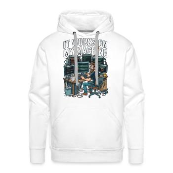 It Works On My Machine Funny Programmer T-Shirt - Men's Premium Hoodie - white - Front - Liam (192cm)