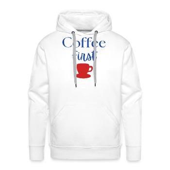 Conception de tasse manuscrite Coffee First - Molleton à capuche Premium pour homme - blanc - Devant - Liam (192cm)