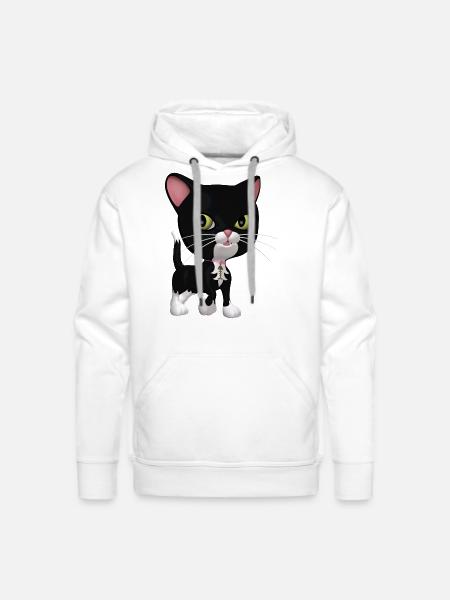 Black and White Cat - Men's Premium Hoodie - white
