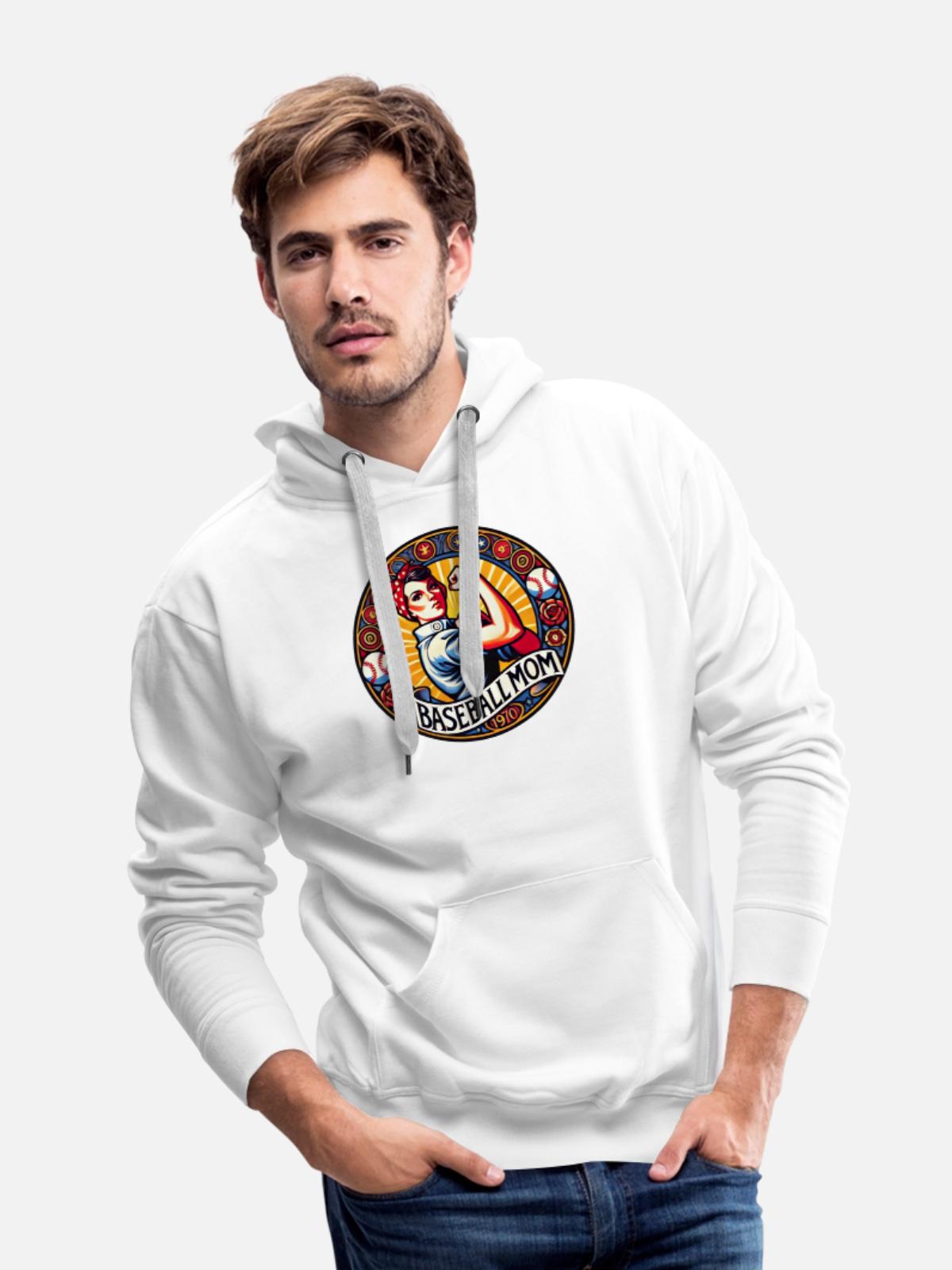 Baseball Mom 1970s Emblem - Men's Premium Hoodie - white - Front - Liam (192cm)