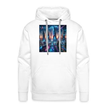 Future Metropolis Neon Cityscape at Night - Men's Premium Hoodie - white - Front - Liam (192cm)