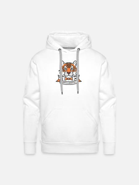 Dapper Tiger: Stripes & Bowties - Men's Premium Hoodie - white