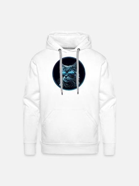Cool blue Cat with Sunglasses - Men's Premium Hoodie - white