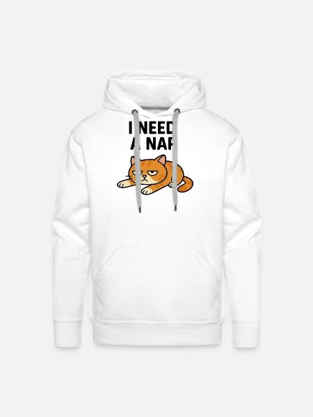 Grumpy Cat Lying Down Illustration - Men's Premium Hoodie - white