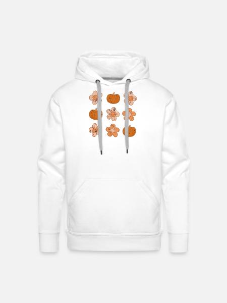 Rustic Pumpkin and Flower Pattern - Men's Premium Hoodie - white