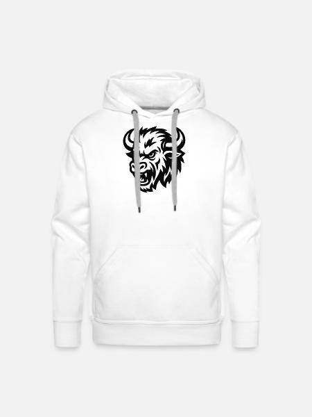 Tribal Bison Head Silhouette - Men's Premium Hoodie - white