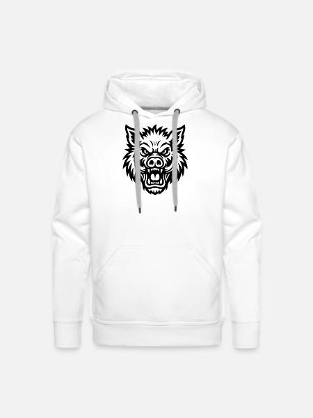 Raging Boar Line Art - Men's Premium Hoodie - white