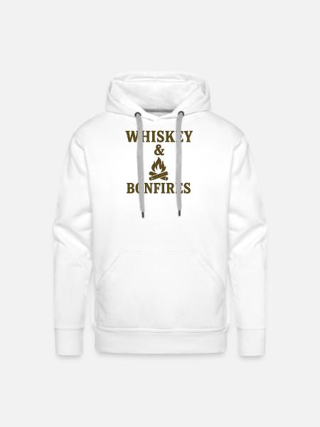 Whiskey & Bonfires Rustic Camp Graphic - Men's Premium Hoodie - white