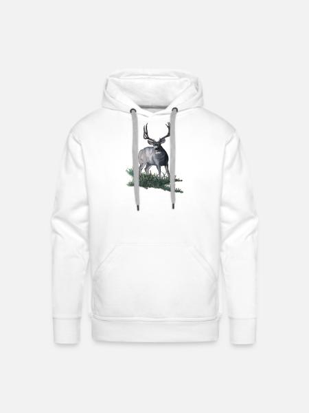 Mule deer buck sketch - Men's Premium Hoodie - white