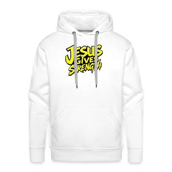 Jesus Gives Strength Streetwear Christian Gym Desi - Men's Premium Hoodie - white - Front - Liam (192cm)