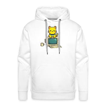 Pixel Cat on Retro Computer - Men's Premium Hoodie - white - Front - Liam (192cm)