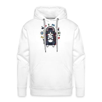 Gamer Cat in Chair with Headset - Men's Premium Hoodie - white - Front - Liam (192cm)