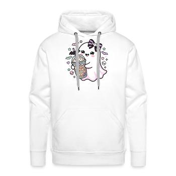 Kawaii Ghost Latte Halloween - Men's Premium Hoodie - white - Front - Liam (192cm)