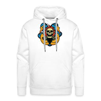 Flaming Skull Emblem Halftone - Men's Premium Hoodie - white - Front - Liam (192cm)
