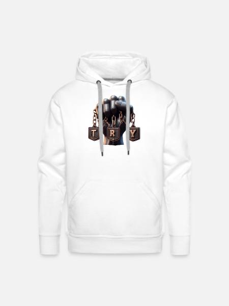 Hand with TRY Plaques - Men's Premium Hoodie - white