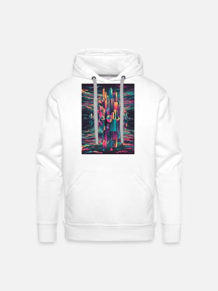 Vibrant Halftone Skyline Conceptual Art - Men's Premium Hoodie - white