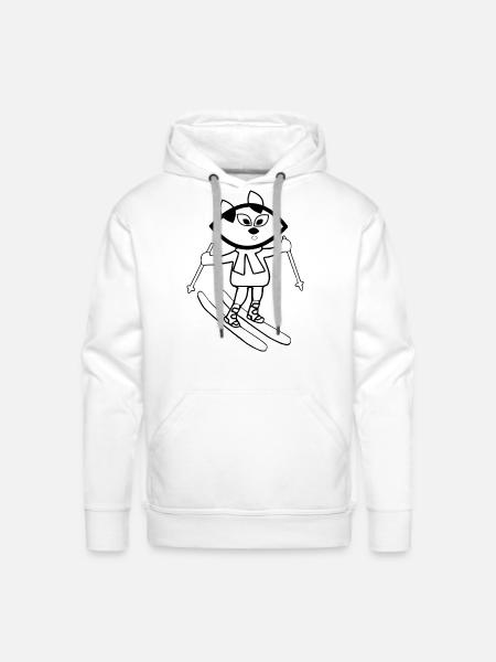 Black fractal cat skiing - Men's Premium Hoodie - white