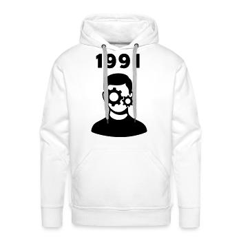 Retro Mechanical Mind 1991 – Vintage Tech Vibes - Men's Premium Hoodie - white - Front - Liam (192cm)