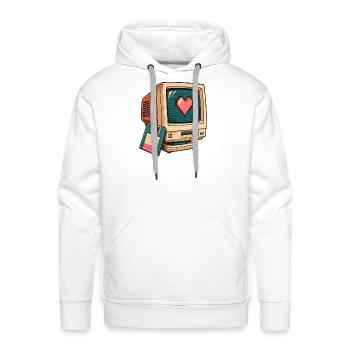 Pixel Heart on Vintage Computer - Men's Premium Hoodie - white - Front - Liam (192cm)