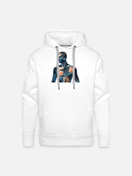 Blue Low-Poly Portrait - Men's Premium Hoodie - white