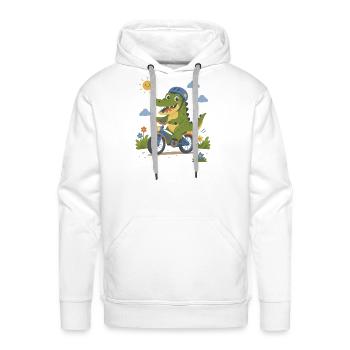 Crocodile riding a bike with a helmet - Men's Premium Hoodie - white - Front - Liam (192cm)